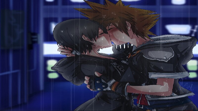 Two Characters Kissing — Blue, Dramatic, Night