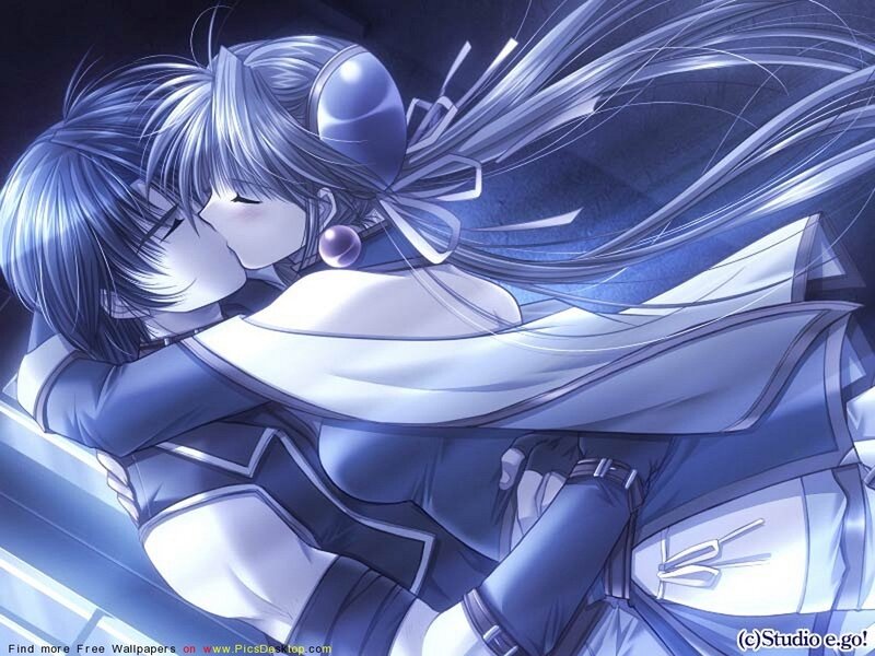 Two Characters Kissing — Blue, Dramatic