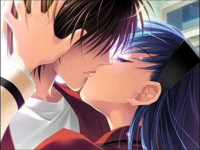 Two Characters Kissing — Blue, Intimate