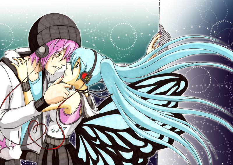 Two Characters Kissing — Blue, Romantic, Anime