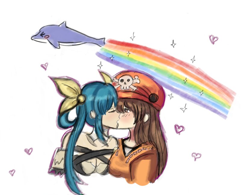 Two Characters Kissing — Blue, Romantic, Digital Art, Rainbow