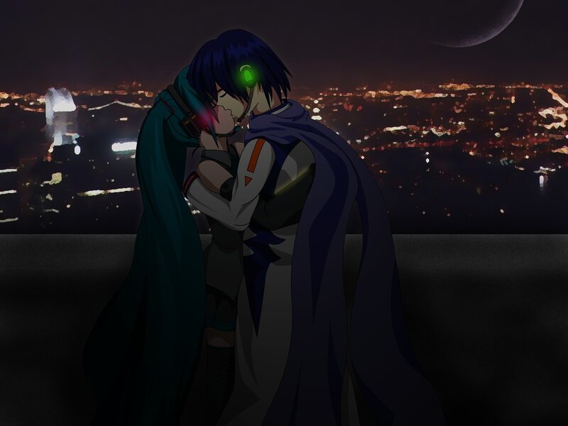 Two Characters Kissing — Blue