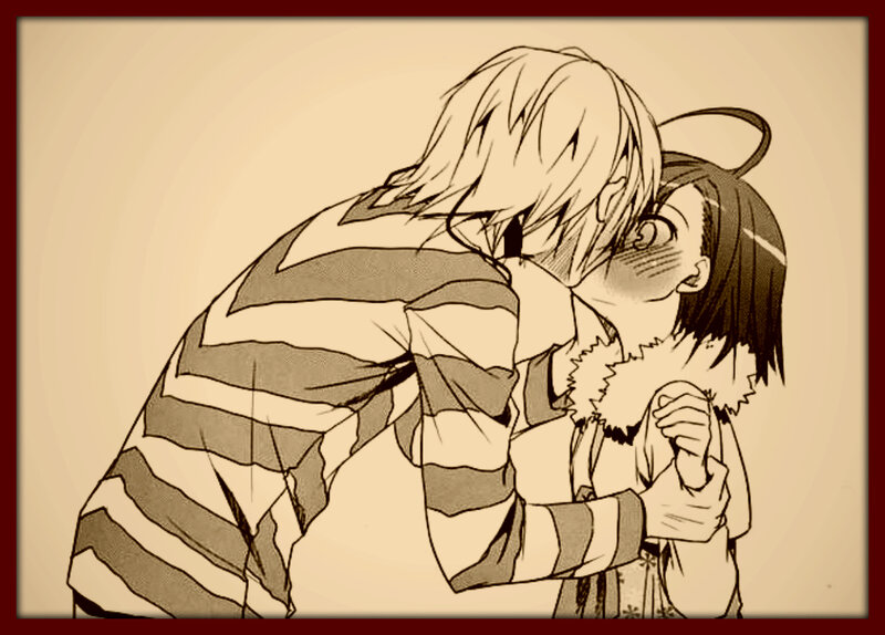 Two Characters Kissing — Brown, Intimate, Manga