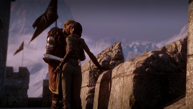 Two Characters Kissing — Gray, Dramatic
