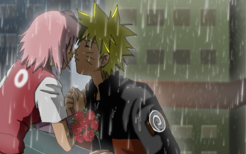 Two Characters Kissing — Green, Romantic, Night