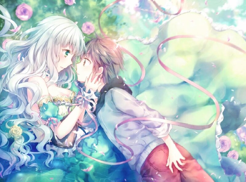 Two Characters Kissing — Green, Romantic, Spring