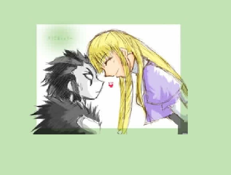 Two Characters Kissing — Green