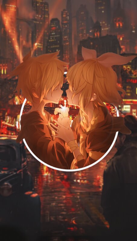 Two Characters Kissing — Orange, Dramatic, Night