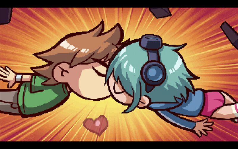 Two Characters Kissing — Orange, Dramatic