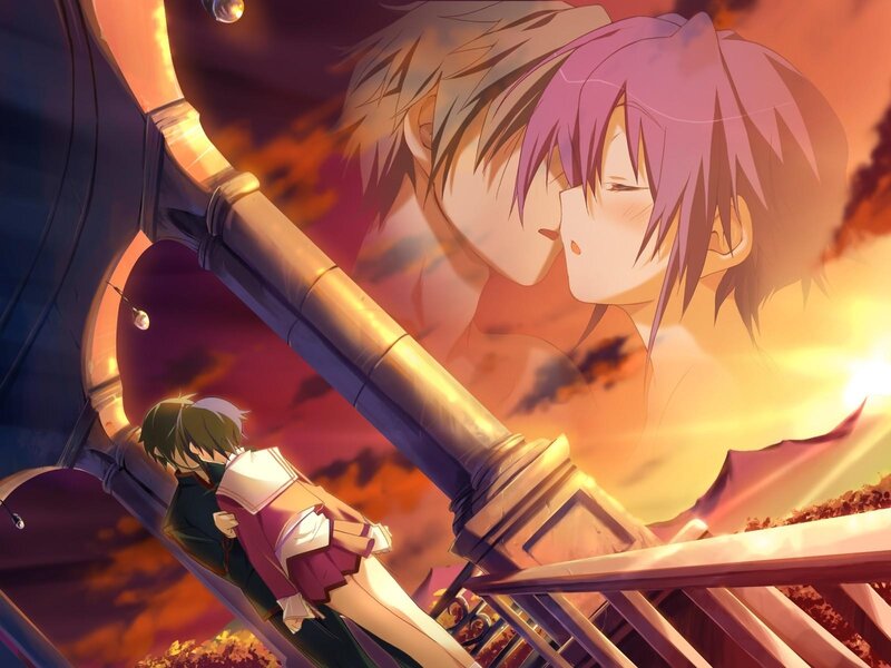 Two Characters Kissing — Orange, Romantic