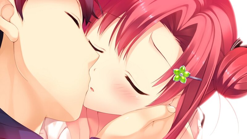 Two Characters Kissing — Pink, Romantic, Anime