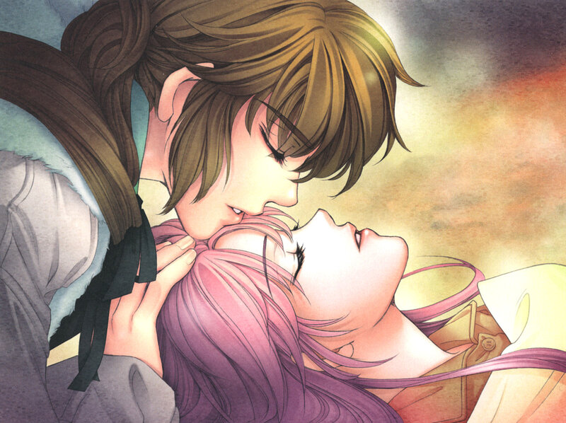 Two Characters Kissing — Pink, Romantic, Sunset