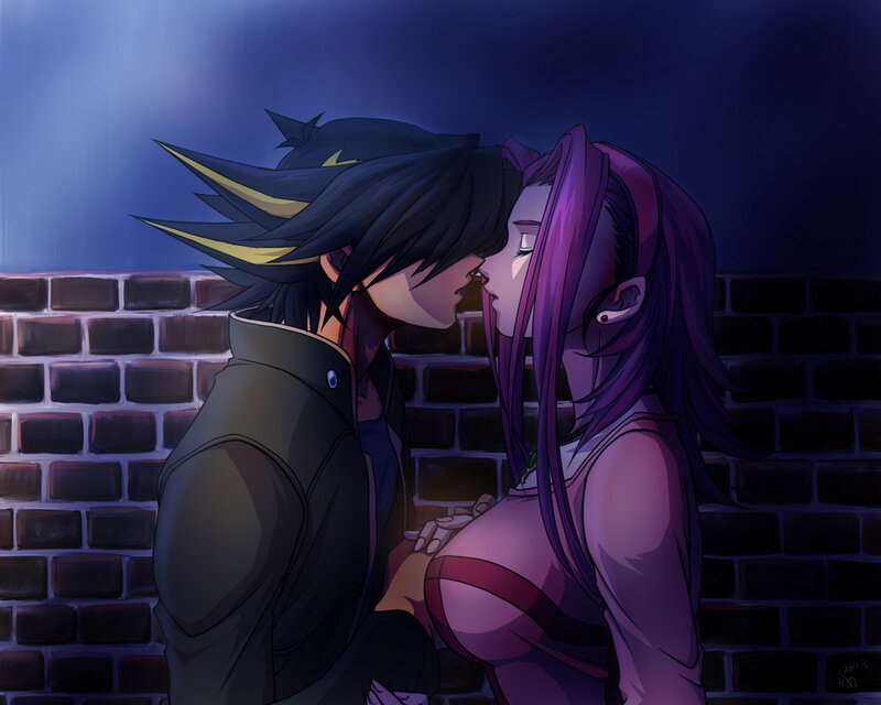 Two Characters Kissing — Purple, Intimate, Night