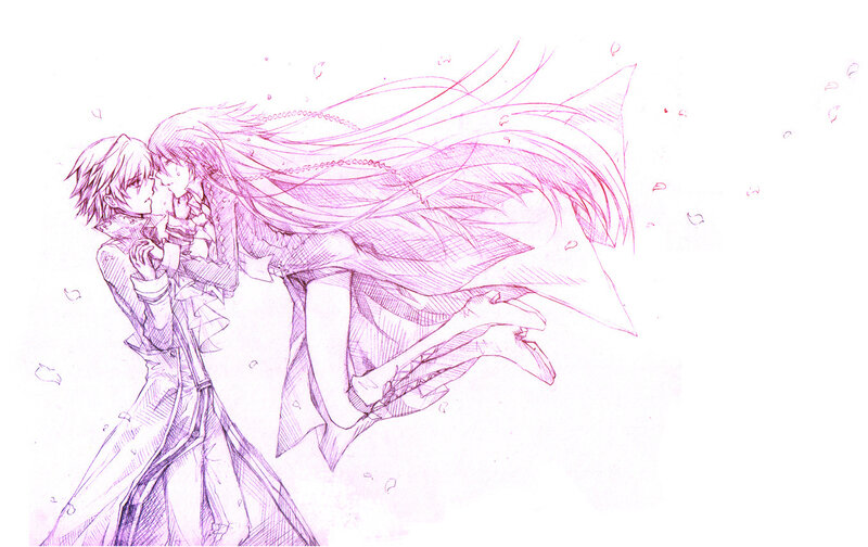 Two Characters Kissing — Purple
