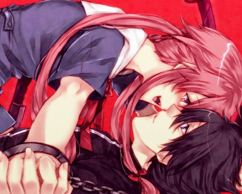 Two Characters Kissing — Red, Dramatic, Anime