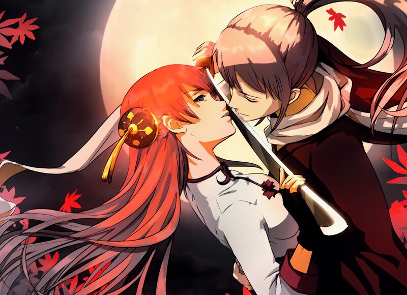 Two Characters Kissing — Red, Dramatic, Night
