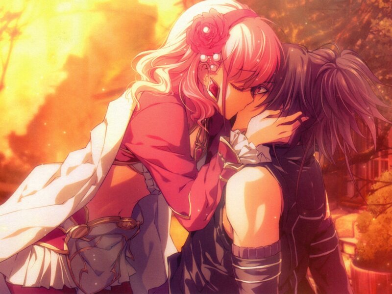 Two Characters Kissing — Red, Dramatic, Sunset