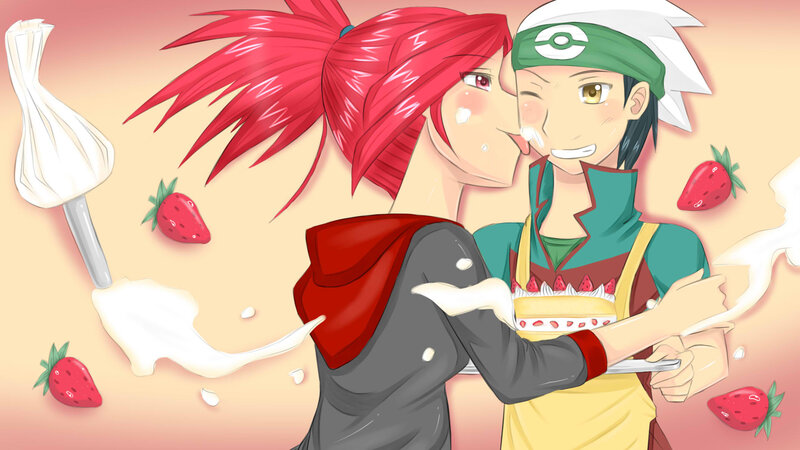 Two Characters Kissing — Red, Playful