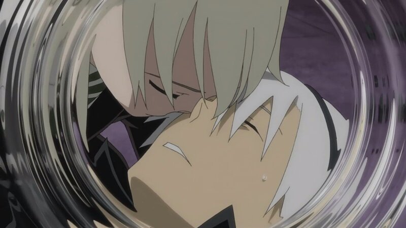 Two Characters Kissing — White, Intimate