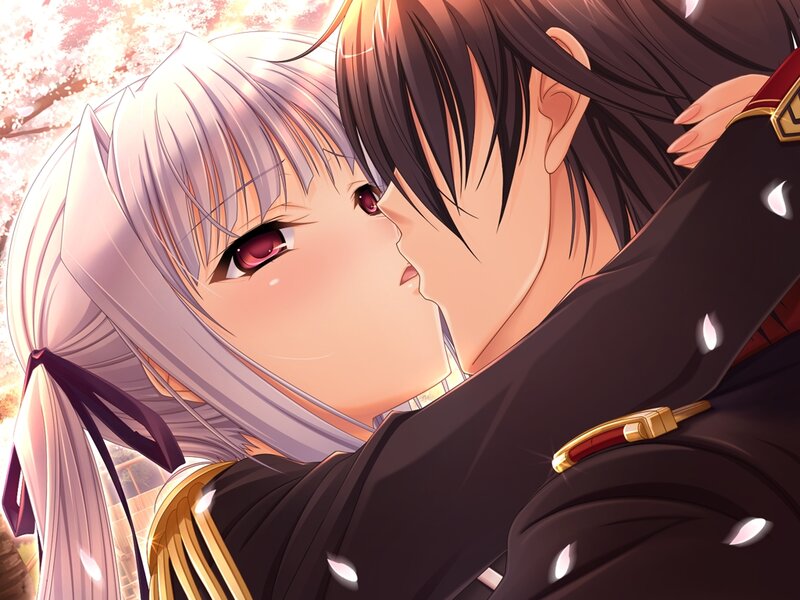 Two Characters Kissing — White, Romantic