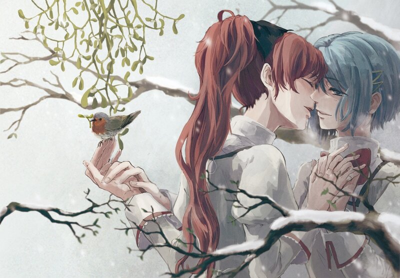 Two Characters Kissing — White, Serene