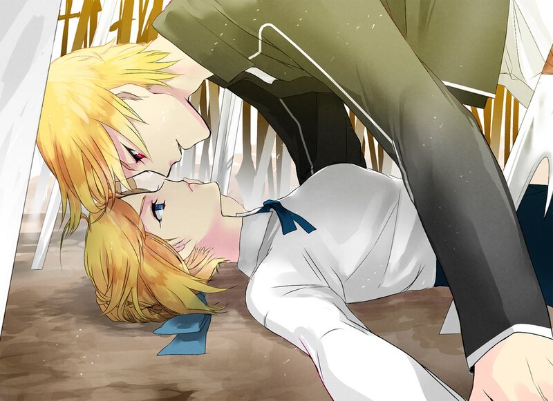 Two Characters Kissing — Yellow, Dramatic