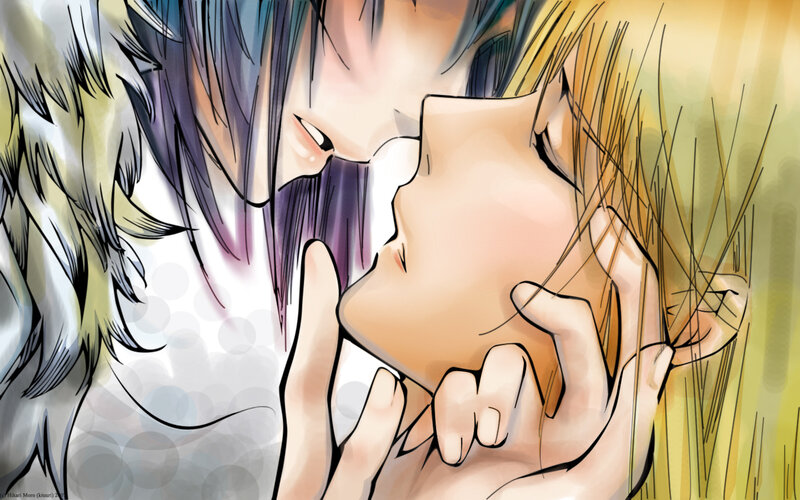 Two Characters Kissing — Yellow, Intimate
