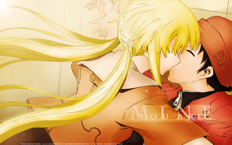 Two Characters Kissing — Yellow, Romantic, Manga