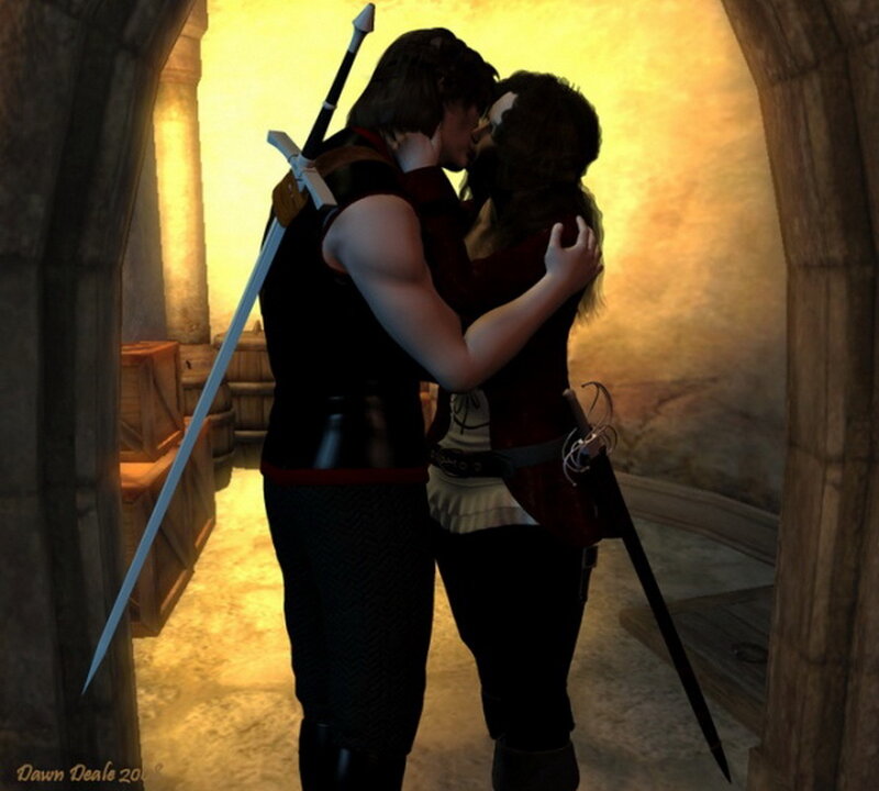 Two Characters Kissing — Yellow