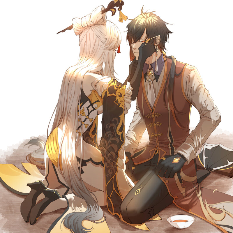 Two Characters Kneeling — Brown, Calm