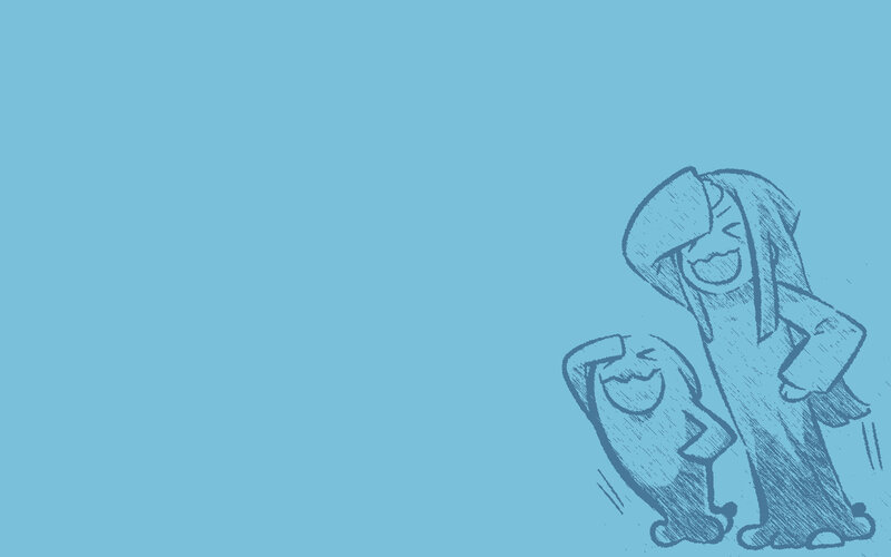 two characters laughing