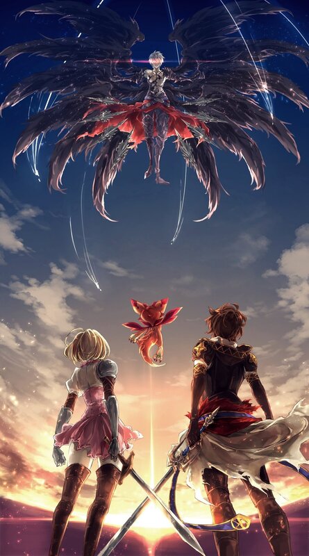 Two Characters Looking Up — Blue