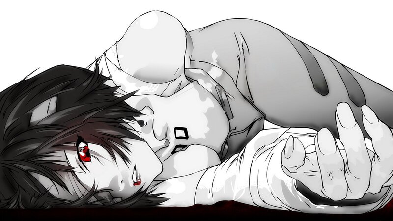 Two Characters Lying Down — Black, Dramatic, Manga
