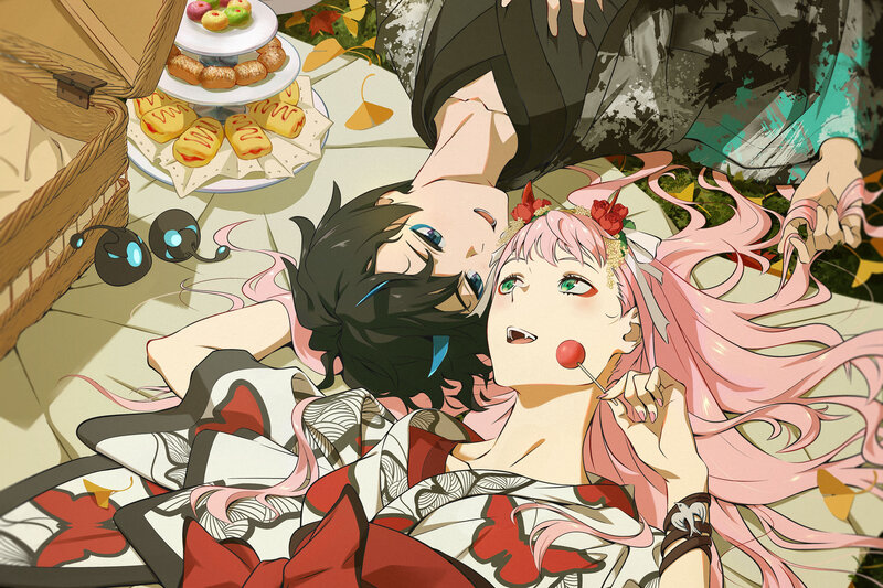 Two Characters Lying Down — Pink, Peaceful