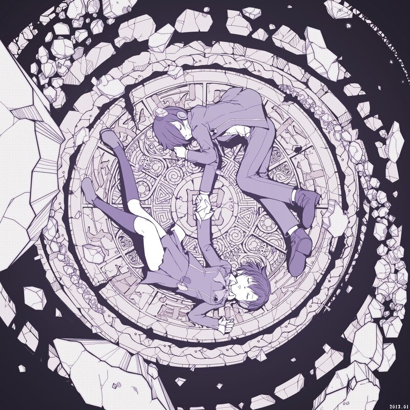 Two Characters Lying Down — Purple, Dramatic, Anime