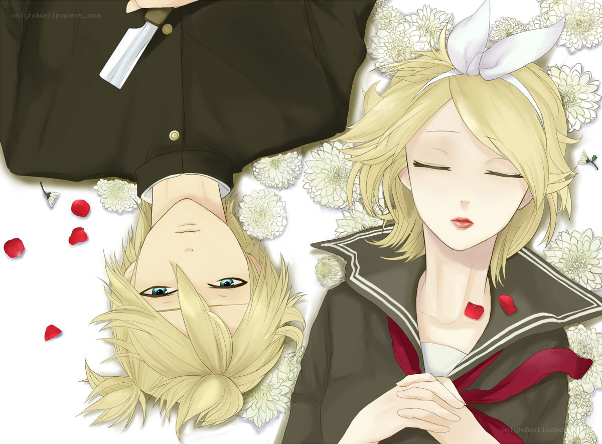 Two characters lying in flowers