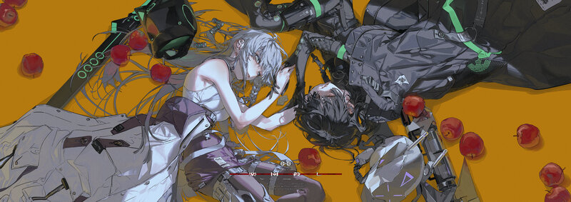 Two Characters Lying on Ground — Orange