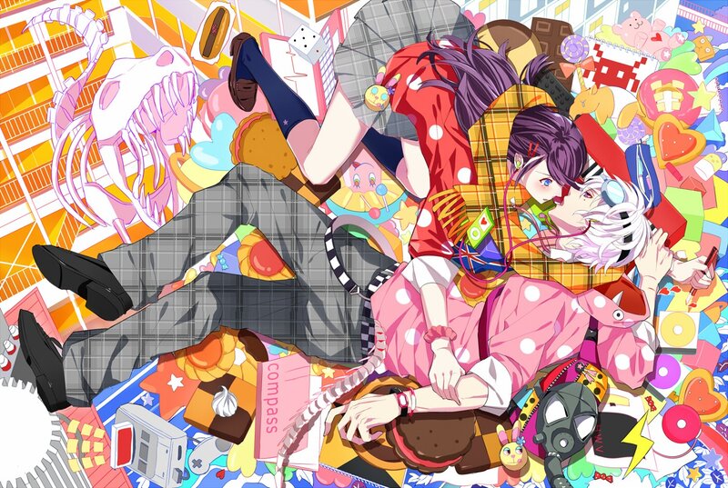 Two Characters Lying Together — Pink, Chaotic