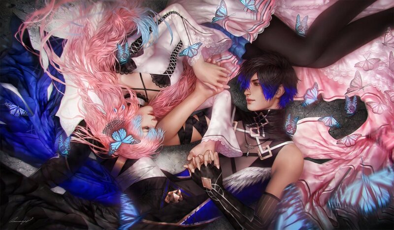 Two Characters Lying Together — Pink