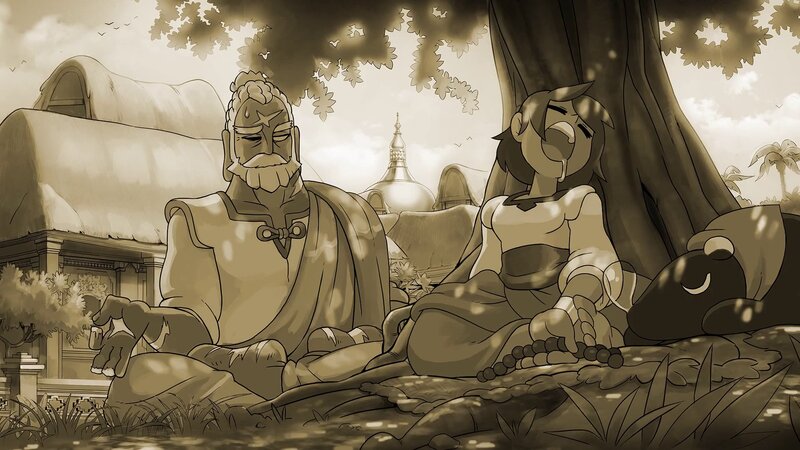 Two Characters Meditating — Brown