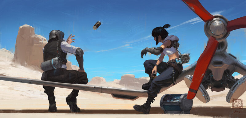 Two Characters Near Aircraft