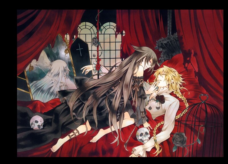 Two Characters on a Bed — Red, Dramatic, Manga