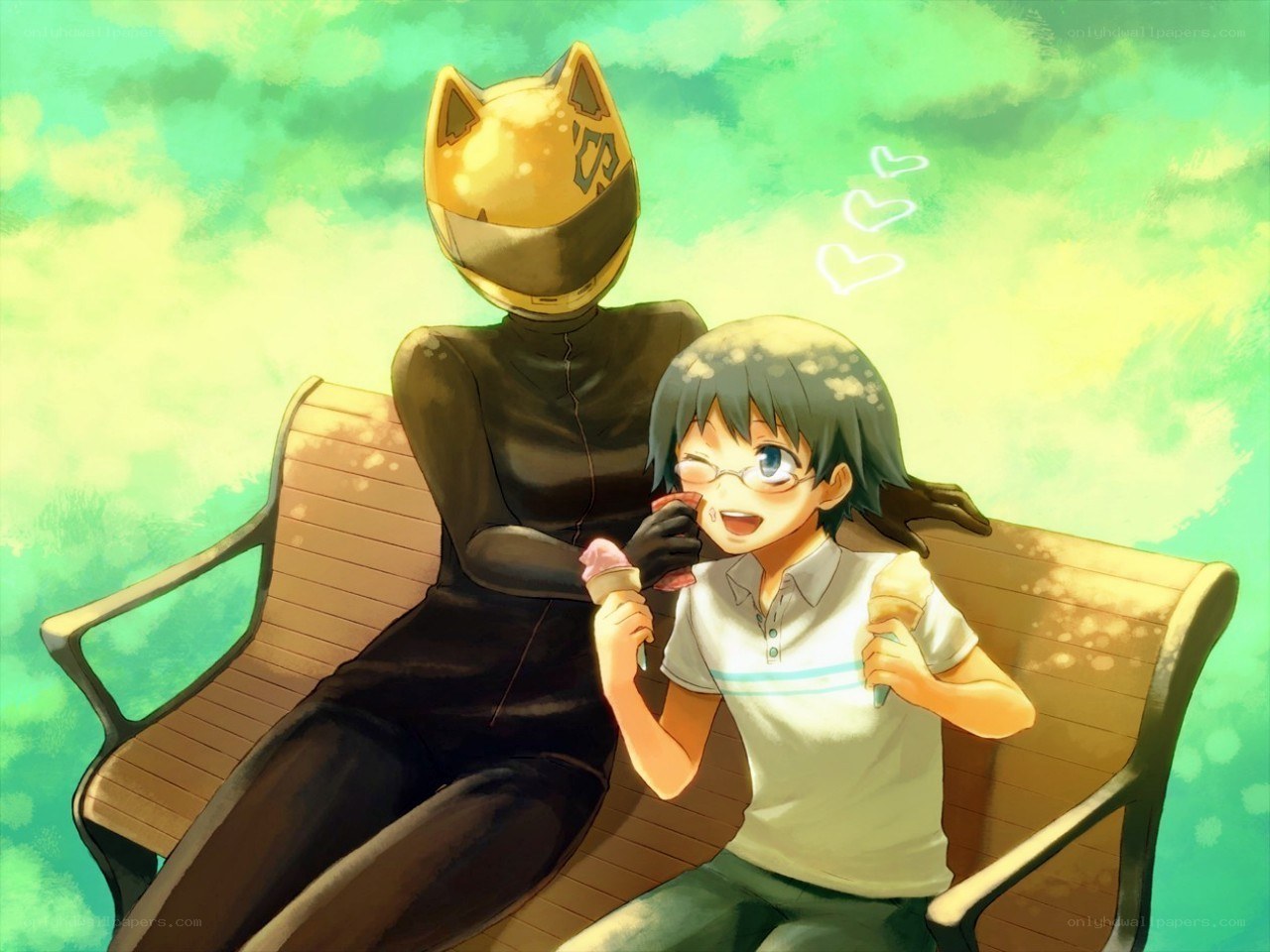 Two characters on a bench