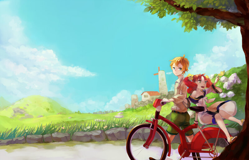 Two Characters on a Bicycle