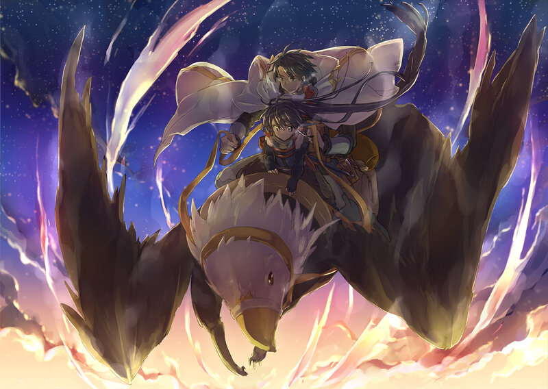 Two Characters on a Bird