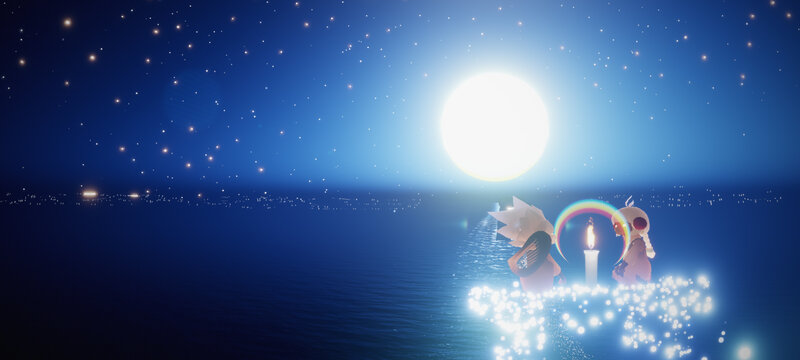 Two Characters on a Boat — Blue, Serene