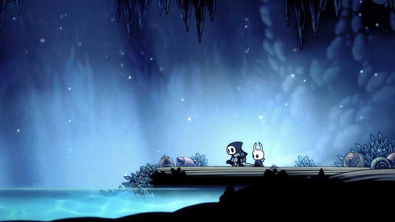 Two Characters on a Bridge — Blue, Serene, Night
