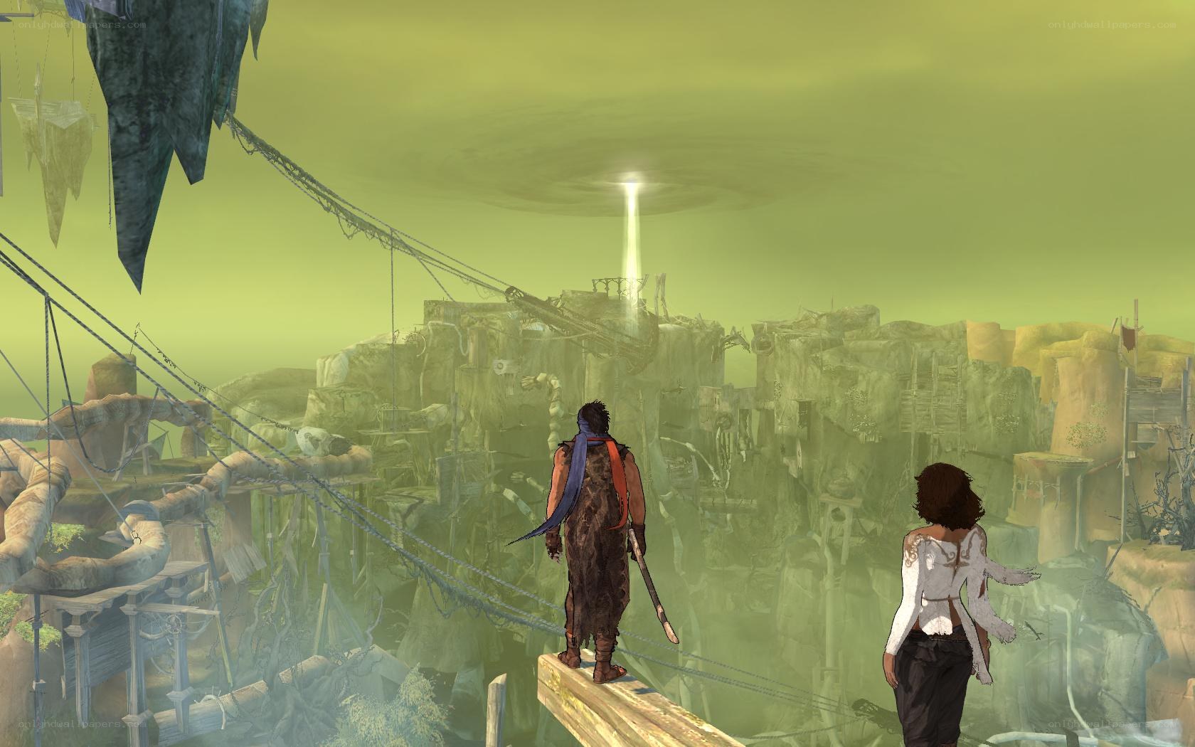 Two characters on a bridge
