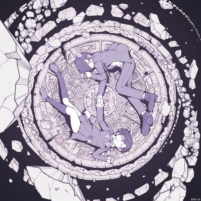 Two characters on a circular platform