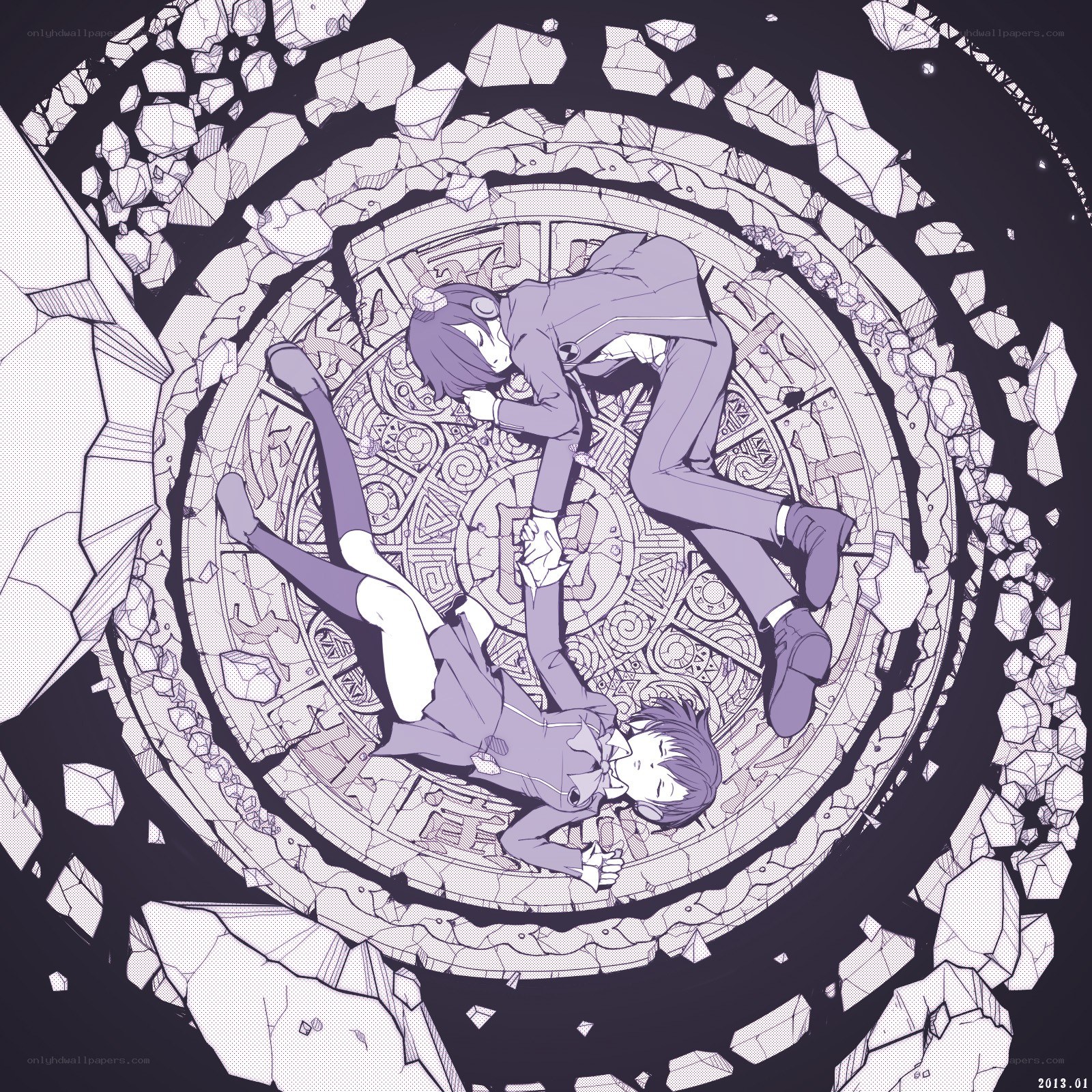 Two characters on a circular platform